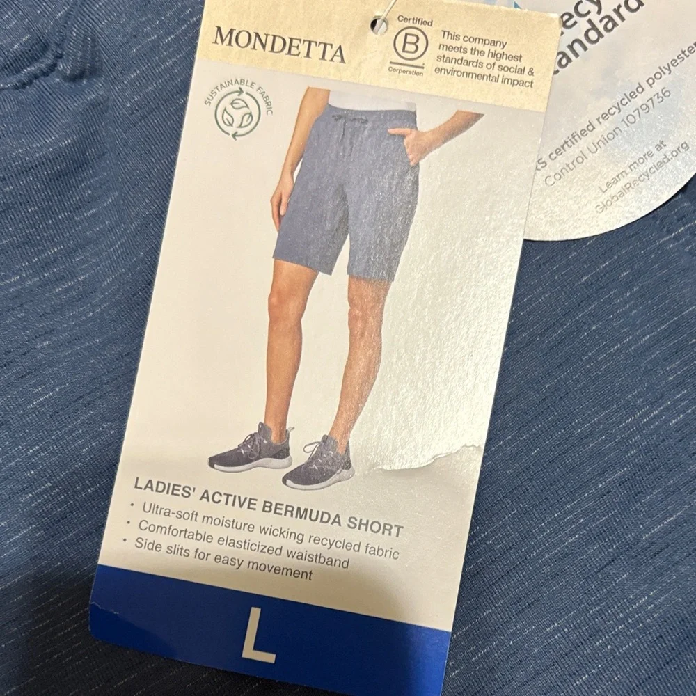 MODETTA Drawstring Pull-On Shorts - Blue and Light Gray - Picture 2 of 3